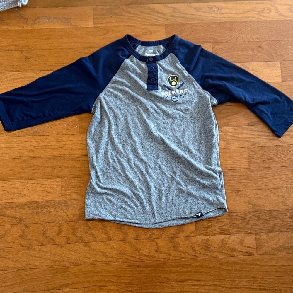 Fanatics Brewers Kids Long Sleeve Shirt - Gray and Navy